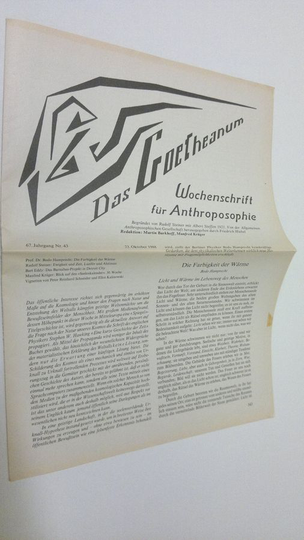 Martin Barkhoff (red.) : Das Goetheanum nr. 43/1988 : Wochenschrift fur Anthroposophie