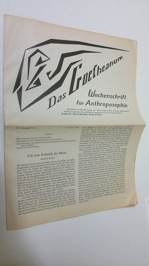 Martin Barkhoff (red.) : Das Goetheanum nr. 3/1988 : Wochenschrift fur Anthroposophie