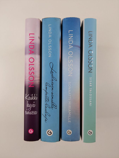 Linda Olsson setti 4 kirjaa : Sisar talossani ; Laulaisin sinulle lempeitä lauluja ; Kaikki hyvä sinussa ; Sonaatti Miriamille