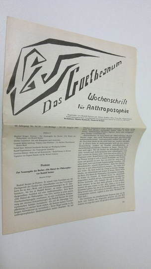 Martin Barkhoff (red.) : Das Goetheanum nr. 34-35/1985 : Wochenschrift fur Anthroposophie