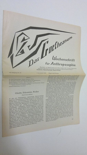 Martin Barkhoff (red.) : Das Goetheanum nr. 45/1989 : Wochenschrift fur Anthroposophie