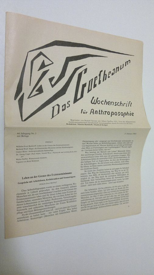 Martin Barkhoff (red.) : Das Goetheanum nr. 3/1985 : Wochenschrift fur Anthroposophie