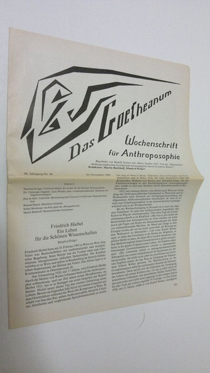 Martin Barkhoff (red.) : Das Goetheanum nr. 48/1989 : Wochenschrift fur Anthroposophie