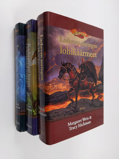 Margaret / Hickman Weis : Sielujen sota 1-3 ; Laskevan auringon lohikäärmeet ; Sammuneen tähden lohikäärmeet ; Kadonneen kuun lohikäärmeet